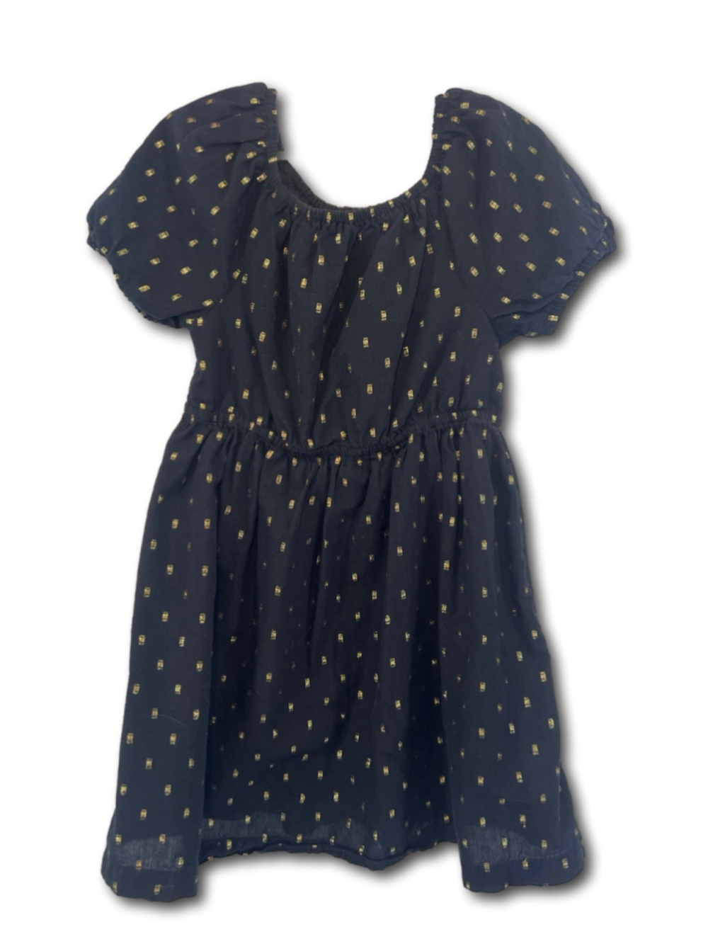 Old Navy Kid’s Dress Puff Sleeve Swing Black Metallic Gold Dash Toddler Size 5T